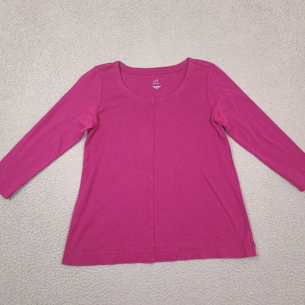 J Jill Perfect Pima 3/4 Sleeve Seamed Tee Shirt Women XS Purple Casual Basic